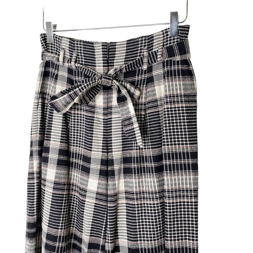 Anthropologie Ett:twa Luca Wide Leg Crop High Waist Plaid Bag Waist Tie Size 2 - Picture 5 of 10
